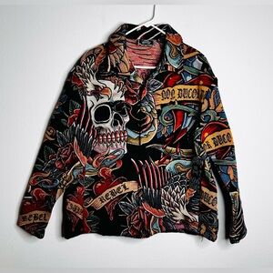 Rebel Vengeance Jacket Mens Large Tattoo Art Skull Eagle Rose Size Small